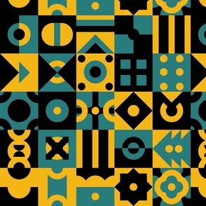 Simple Geometrical Pattern with Dots on Blue and Yellow / Large Scale
