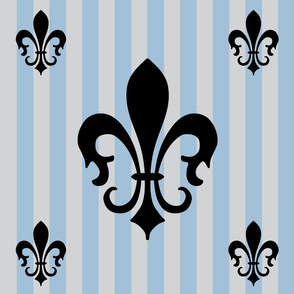 Fleur de Lis Stripe Blue-Gray on Gray