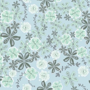 Earthy Boho light blue and green floral large scale