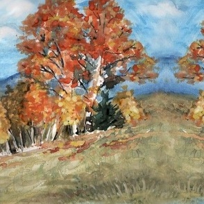 Watercolor Autumn Aspen Trees Wavery Stripe