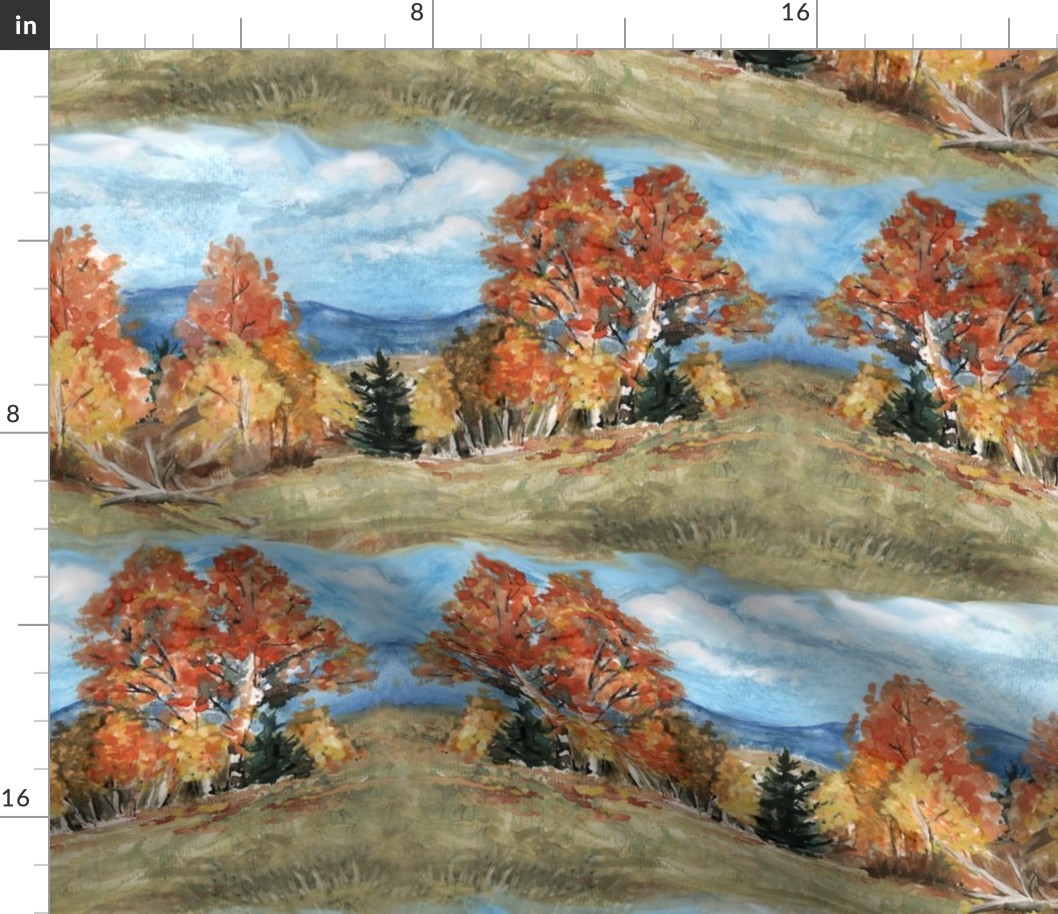 Watercolor Autumn Aspen Trees Wavery Stripe