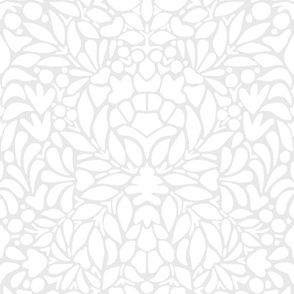 Large Mosaic Folksy Floral Damask Neutral White Gray 12in