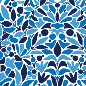 XL Mosaic Folksy Floral Damask Blue 24in