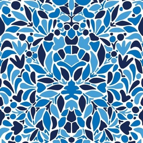Large Mosaic Folksy Floral Damask Blue 12in
