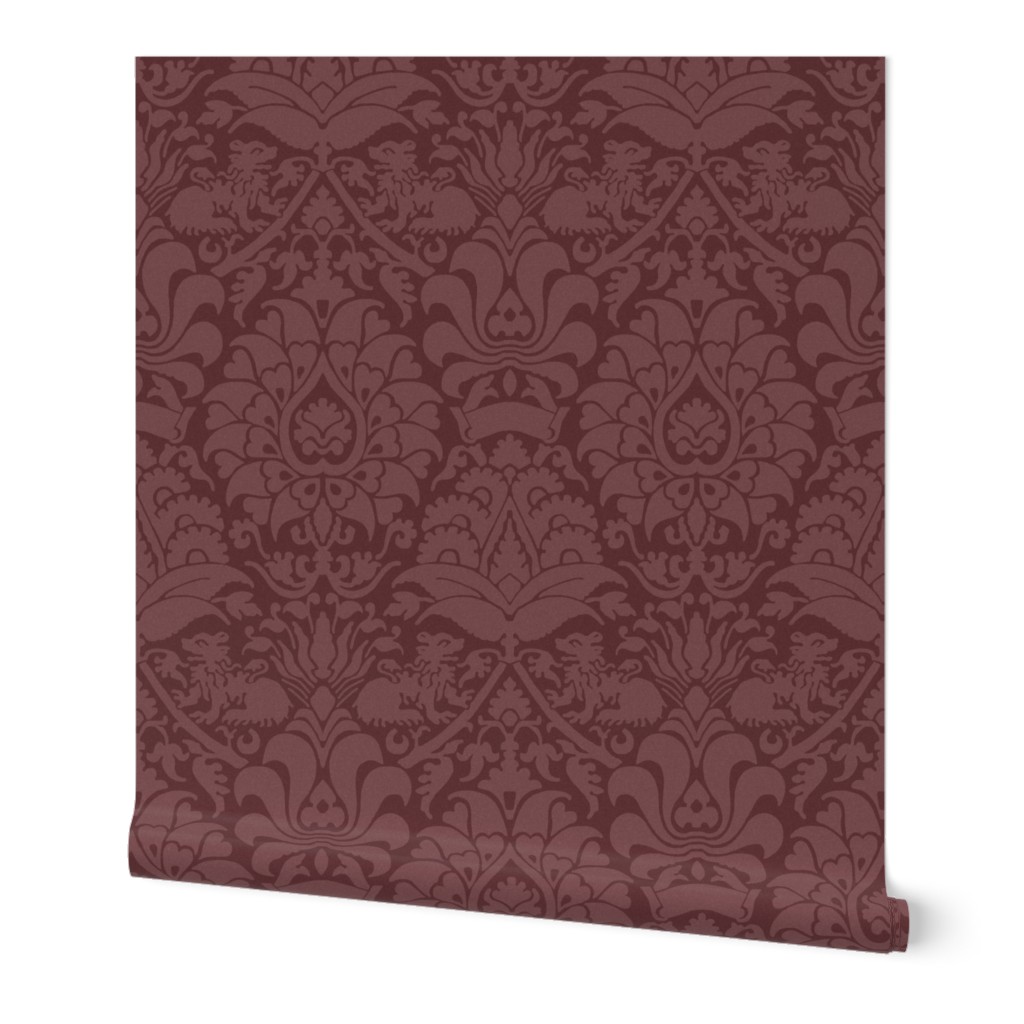 damask with lions, wine