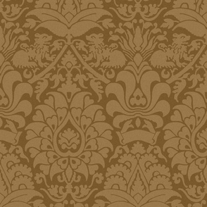 damask with lions, hazelnut brown