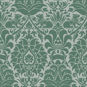 damask with lions, cool green