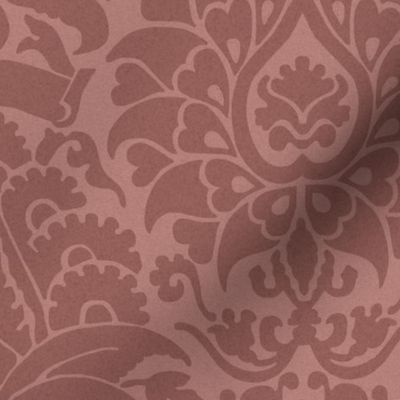 damask with lions, deep rusty pink