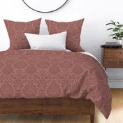 damask with lions, deep rusty pink