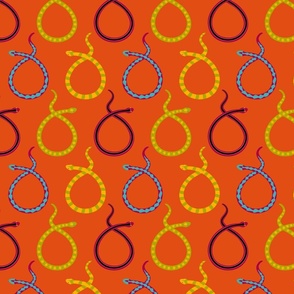 Colourful Snakes on hot orange