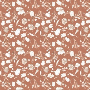 White Woodland Floral on Terracotta