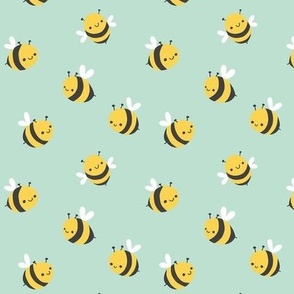 Cute Happy Bees on Blue Background Small Scale