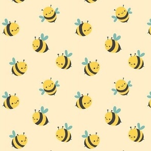 Cute Happy Bees on Yellow Small Scale