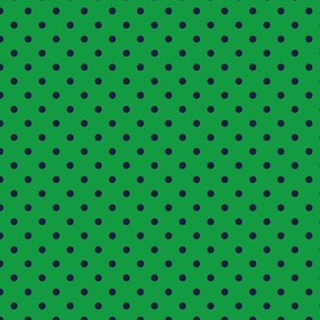  Polka Dots in Navy Blue on Kelly Green 