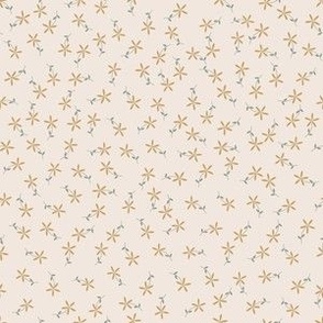 Cabin Meadow - Ditsy Extra Small Gold Flowers on a white cement background