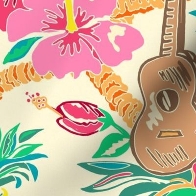 Ukulele and pineapple Hawaii Serenade-on texture beige