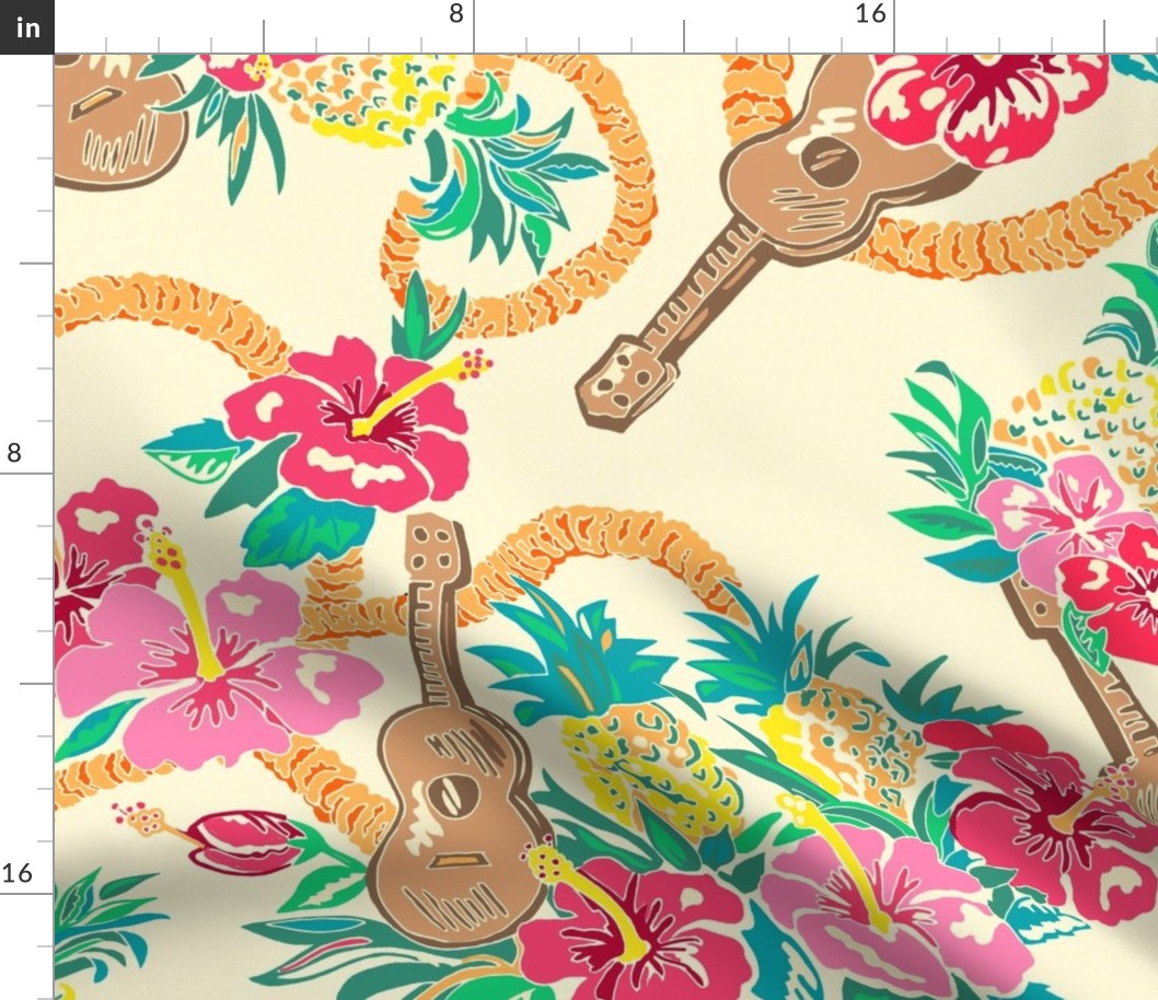 Ukulele and pineapple Hawaii Serenade-on texture beige