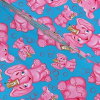 pink elephant fabric BLUE