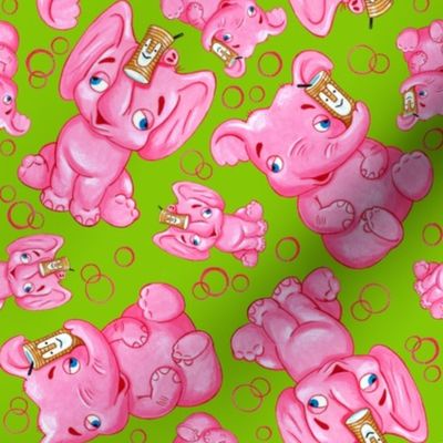 pink elephant fabric GREEN