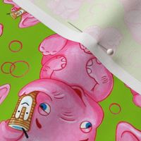 pink elephant fabric GREEN