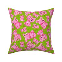 pink elephant fabric GREEN