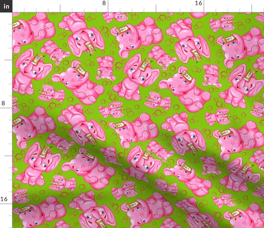 pink elephant fabric GREEN