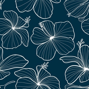 Hibiscus Lineart - Dark Blue - Large