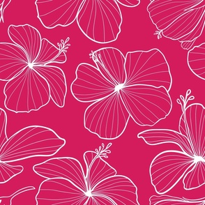 Hibiscus Lineart- Bright Red - Large