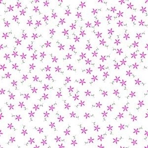 Cabin Meadow - Ditsy Extra Small Fuchsia Pink Flowers on a white unprinted background