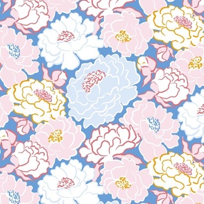 Summer peonies/blue background/large