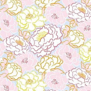 Summer peonies/light blue background/large