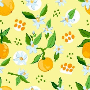 Blooming oranges on a yellow background  