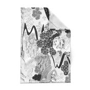 Mythical Creatures Toile in Black & White HORIZONTAL 