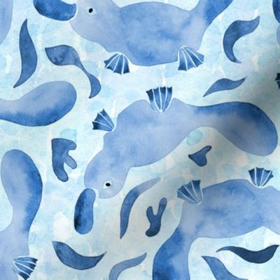 Watercolor Swimming Platypus | Blue 
