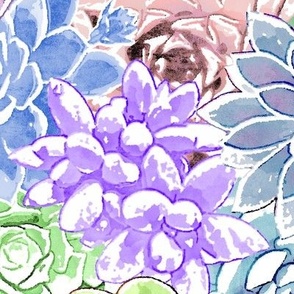 Succulent Rosettes - pastel colours 24-inch repeat