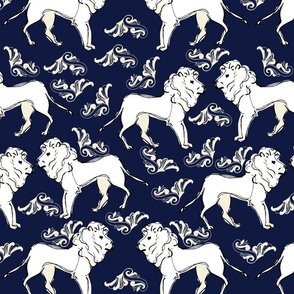 White Lions on Navy Blue