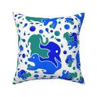 PRST2 - Large -  Pets Restore Optimism - Blue, White and Green Ditsy Medley of Dogs, Cats and Birds