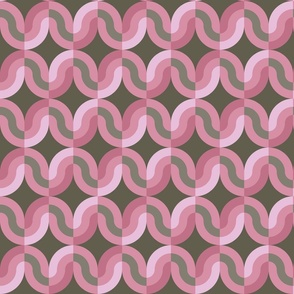 Atomic striped ovals sage pink MCM Wallpaper