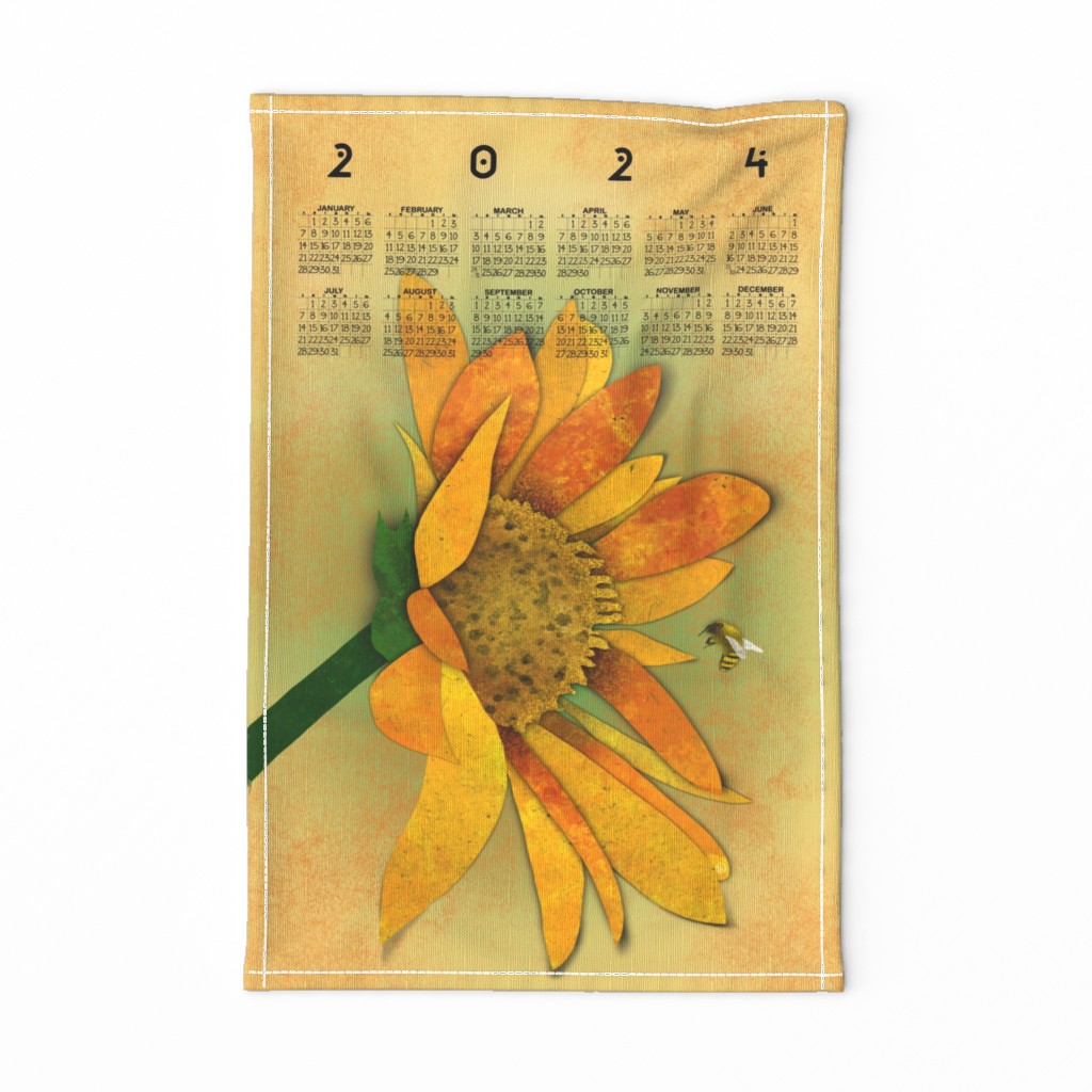 2024 Calendar Sunflower And Bee Tea Towel Wall Hanging  