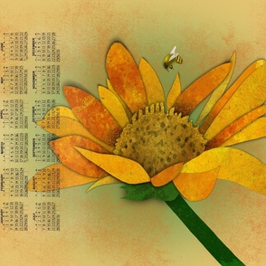 2024 Calendar Sunflower And Bee Tea Towel Wall Hanging  