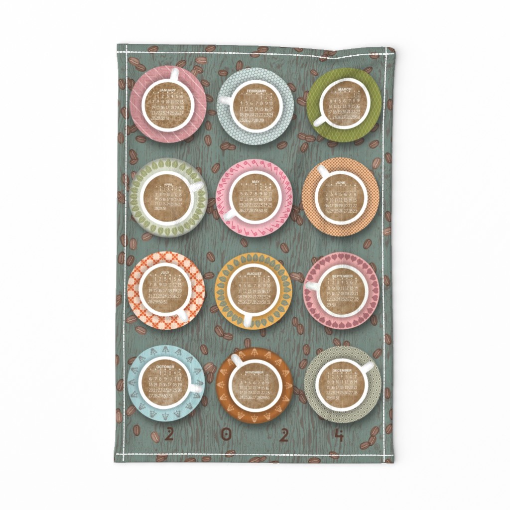 Coffee Time 2024 Calendar Tea Towel Wall Hanging 