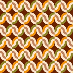 Atomic striped ovals orange brown moss MCM Wallpaper