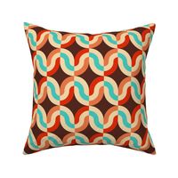Atomic striped ovals neon teal red brown MCM Wallpaper