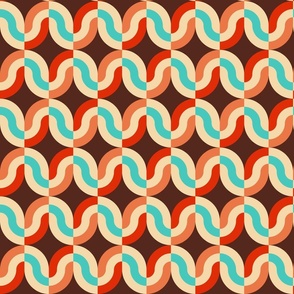 Atomic striped ovals neon teal red brown MCM Wallpaper