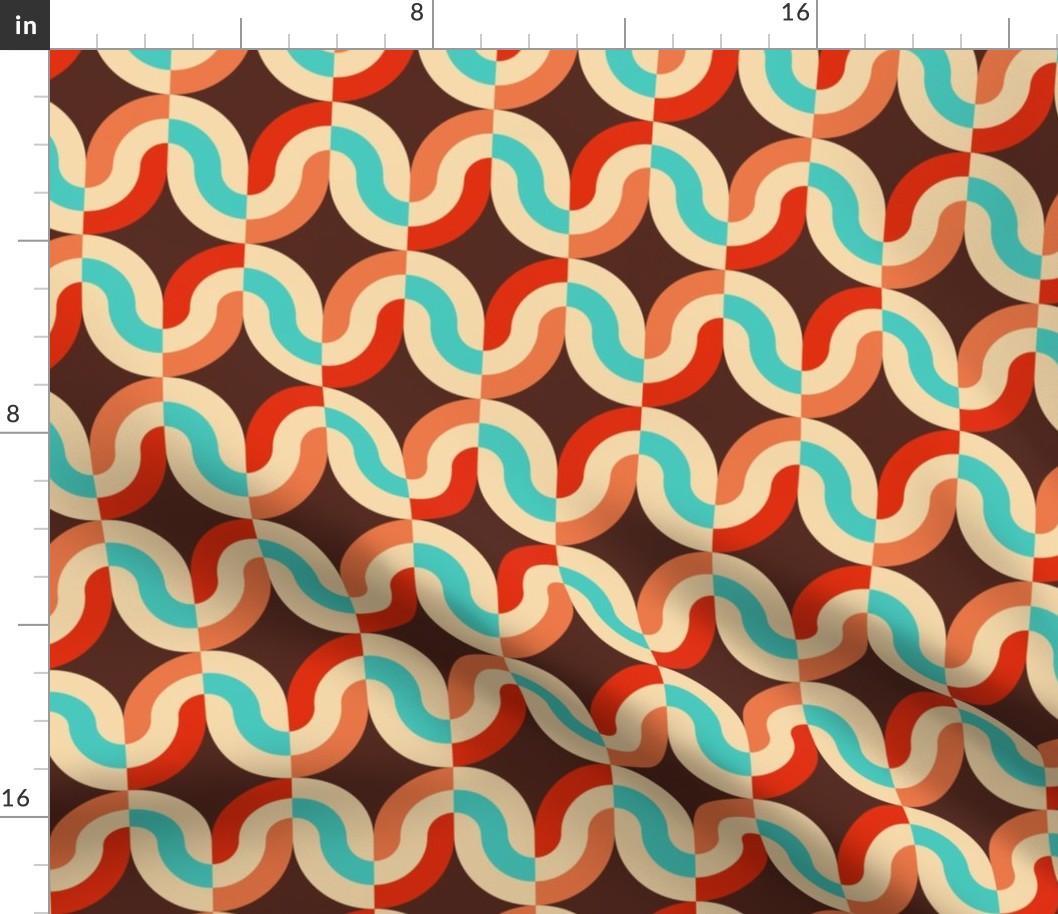 Atomic striped ovals neon teal red brown MCM Wallpaper