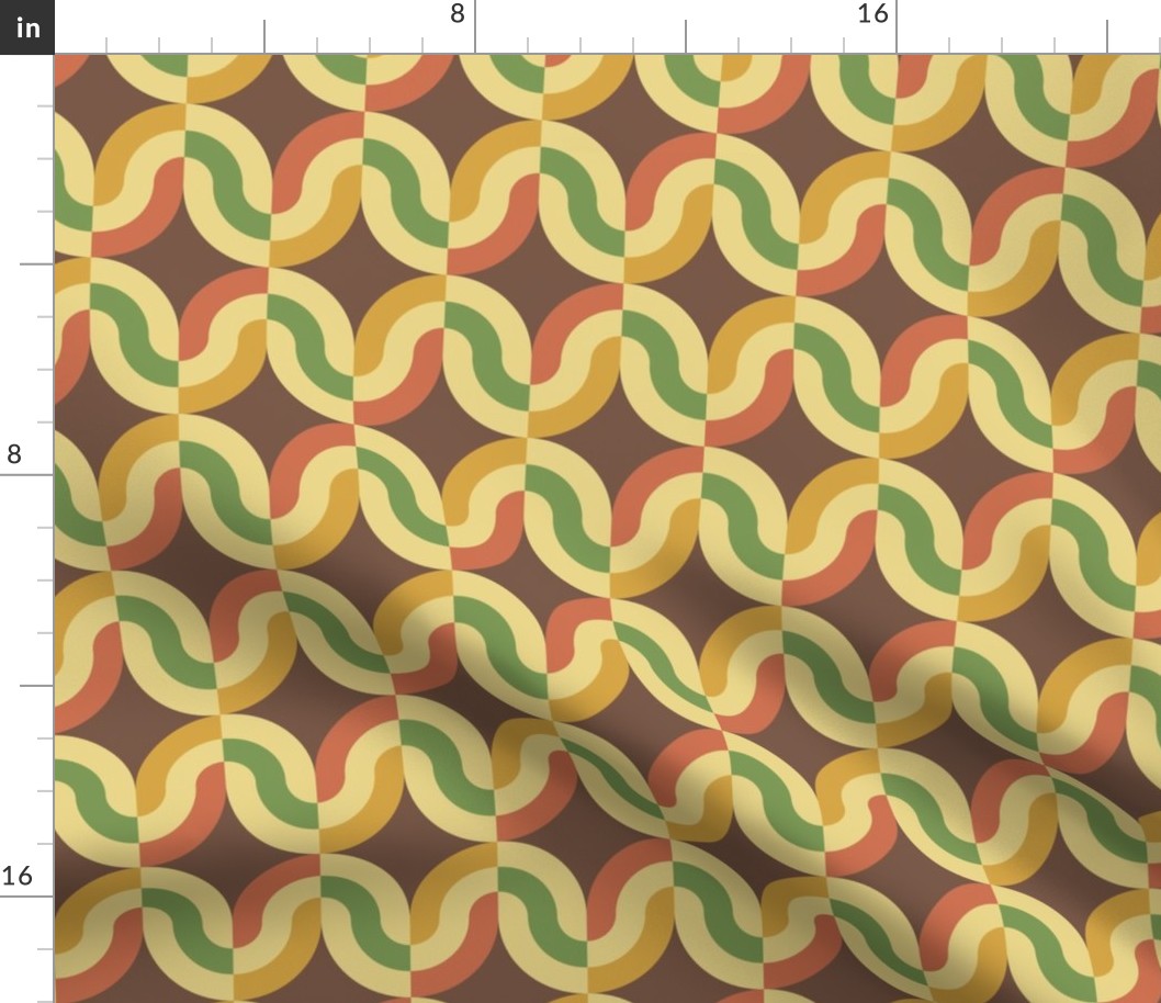 Atomic striped ovals mustard brown green MCM Wallpaper