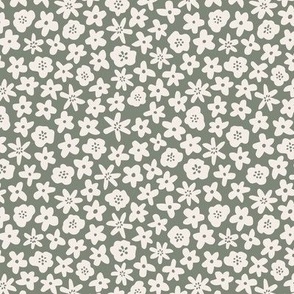 Mini flower field | cream on oil green