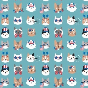 4th of July Cats on blue - 3/4 inch