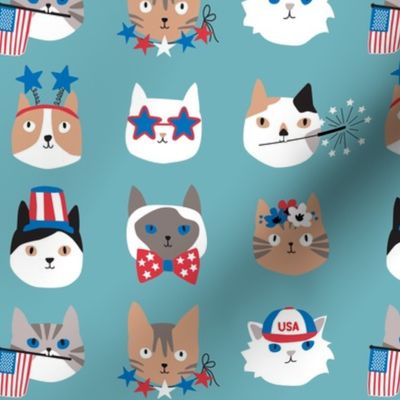 4th of July Cats on blue - 1 1/2 inch