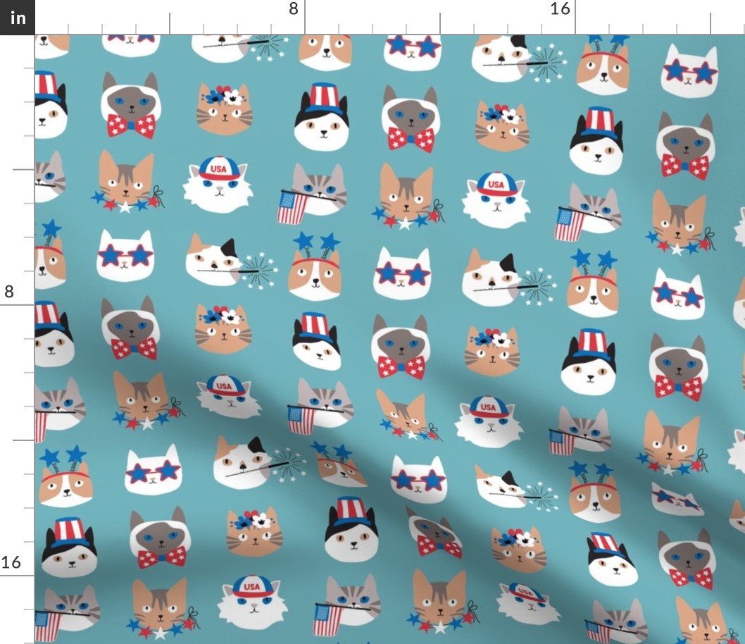 4th of July Cats on blue - 1 1/2 inch